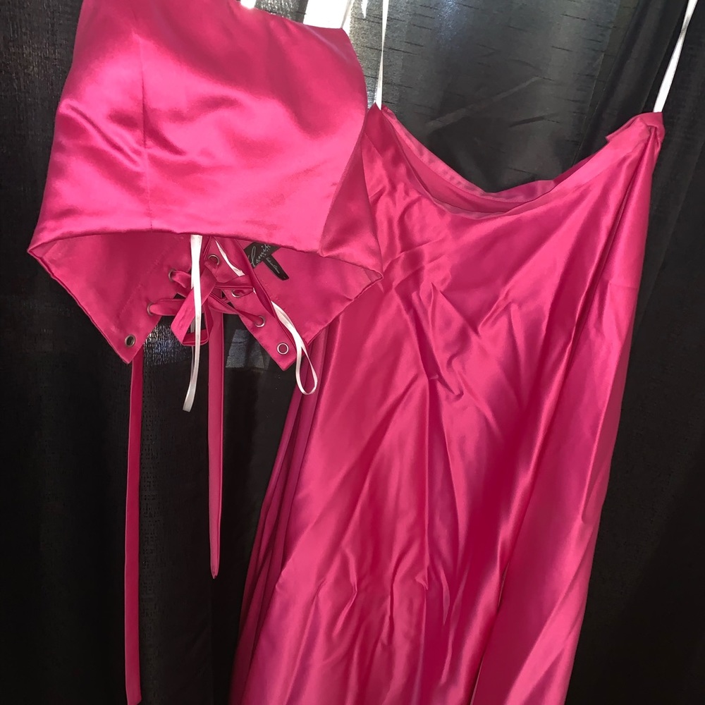 Two piece fuchsia prom dress